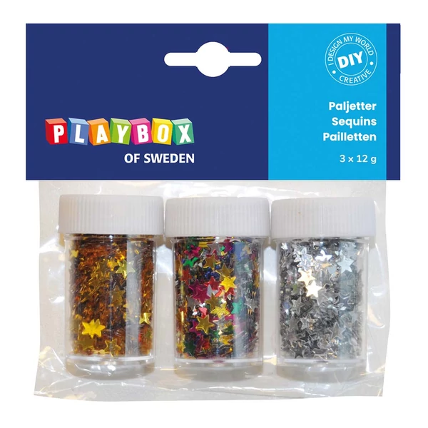 PlayBox: Dekorációs csillagok különböző színekben 3x12g-os csomag