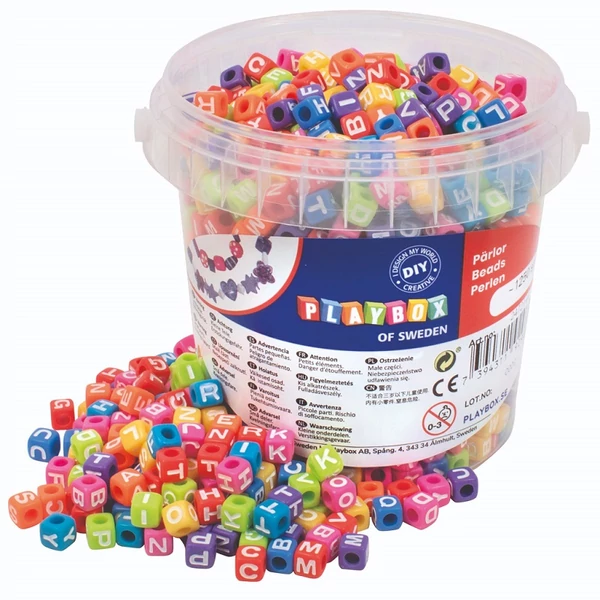 PlayBox: Színes betűs gyöngy szett 1250 db-os 7x7x7mm