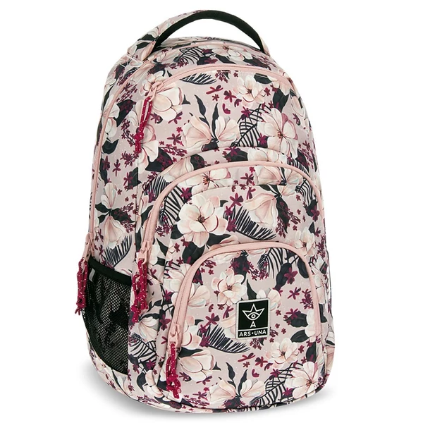 Ars Una: Flowery Pink virágos AU-2 iskolatáska, hátizsák 32x46x22cm