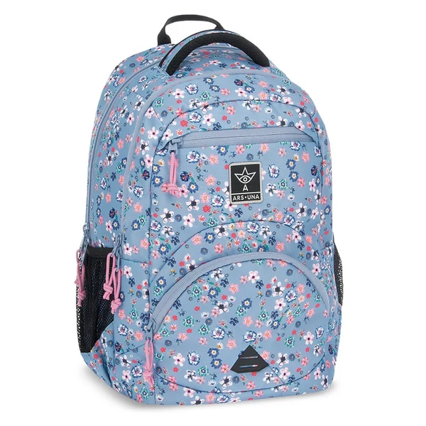 Ars Una: Pearl Blossom Blue virágos ergonomikus iskolatáska, hátizsák 33x45x24cm
