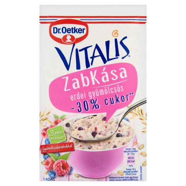 Dr. Oetker vitalis erdei gyümölcsös zabkása 30% kevesebb cukorral 53g