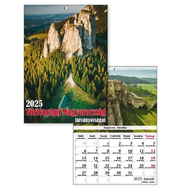 T-Calendar történelmi Magyarország tűzött falinaptár A/4 2025