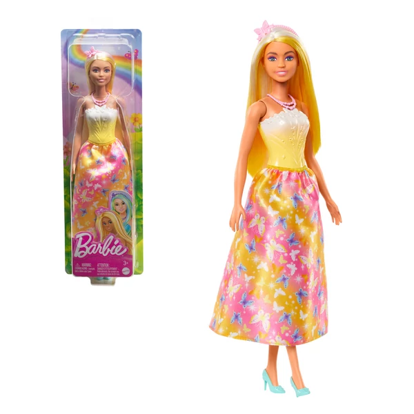 Barbie Dreamtopia: Hercegnő baba sárga-rózsaszín pillangós ruhában - Mattel