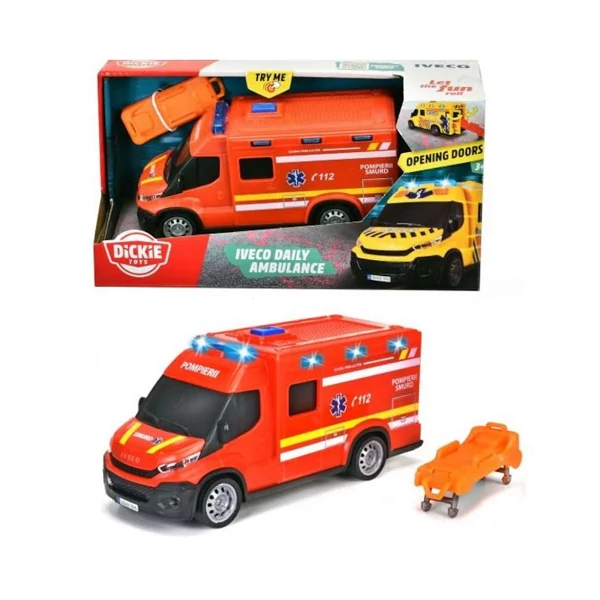 Iveco piros mentőautó fénnyel és hanggal 18cm - Dickie Toys