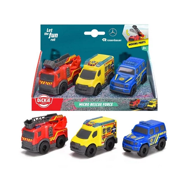 SOS Mikro mentőautók 3db-os szett 9cm - Dickie Toys