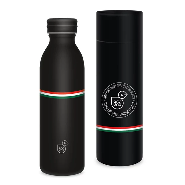 Ars Una: Flag Black Magyar zászlós duplafalú fém kulacs díszdobozban 600ml