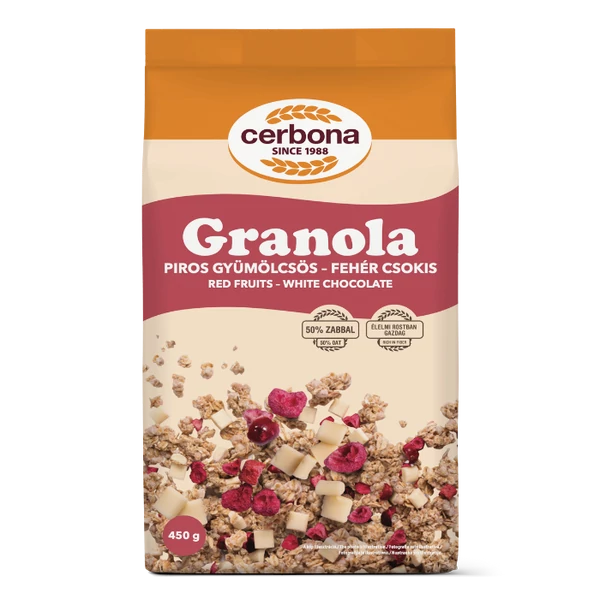 Cerbona Granola müzli piros gyümölcs-fehér csoki 450g