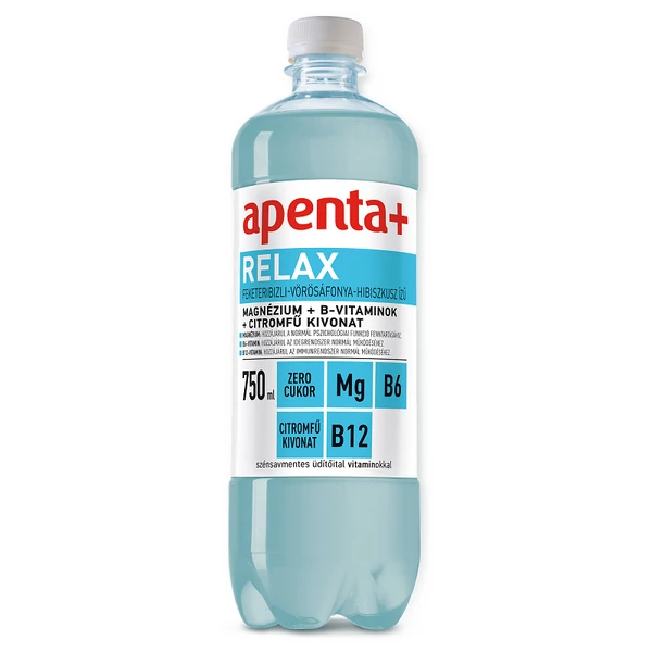 Apenta+ Relax feketeribizli-vörösáfonya-hibiszkusz ízű szénsavmentes üdítőital vitaminokkal 750 ml