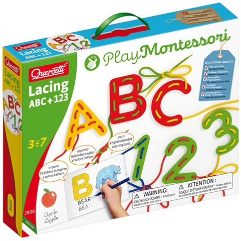 Quercetti: Montessori ABC+123 fűzős fejlesztő játék