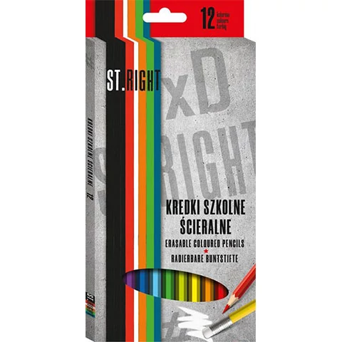 St.Right Hatszögletű színes ceruza radír véggel 12db-os szett
