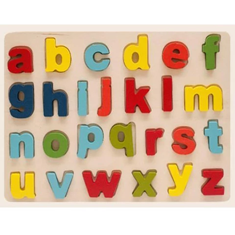 Színes fa formaillesztő puzzle ABC kisbetűkkel 26db-os készlet