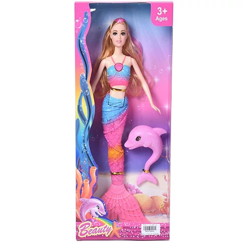 Szőke hajú sellő baba delfinnel 30cm