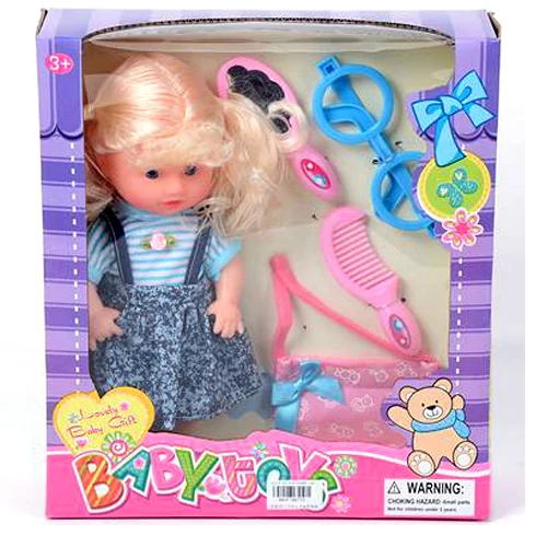 Baba szemüveggel és kiegészítőkkel 28cm