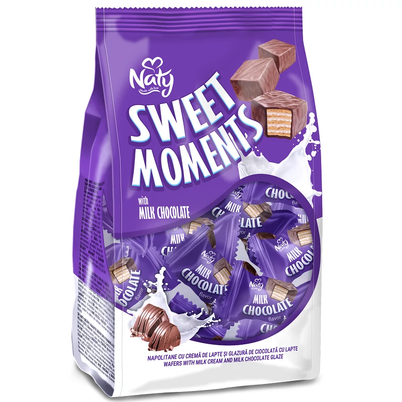 Naty sweet moments tejkrémes és tejcsokoládé glazúrral bevont ostya 250g