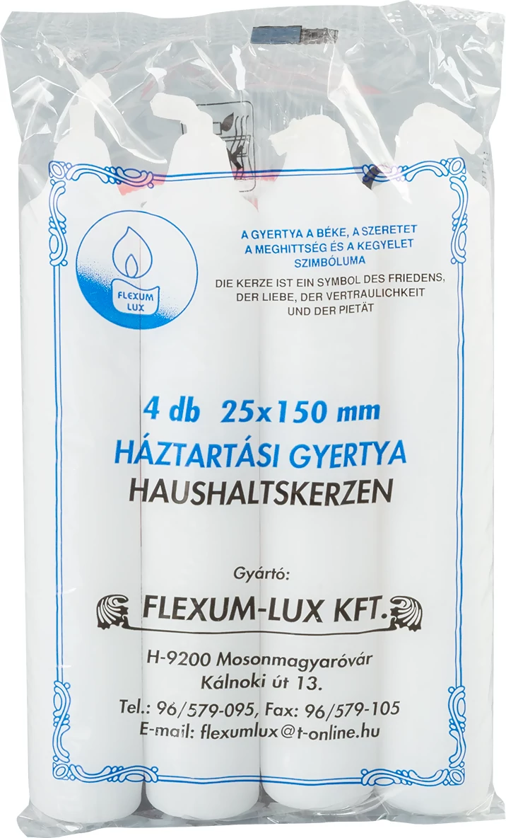 Háztartási natúr gyertya henger alakú 4*6,25 dkg