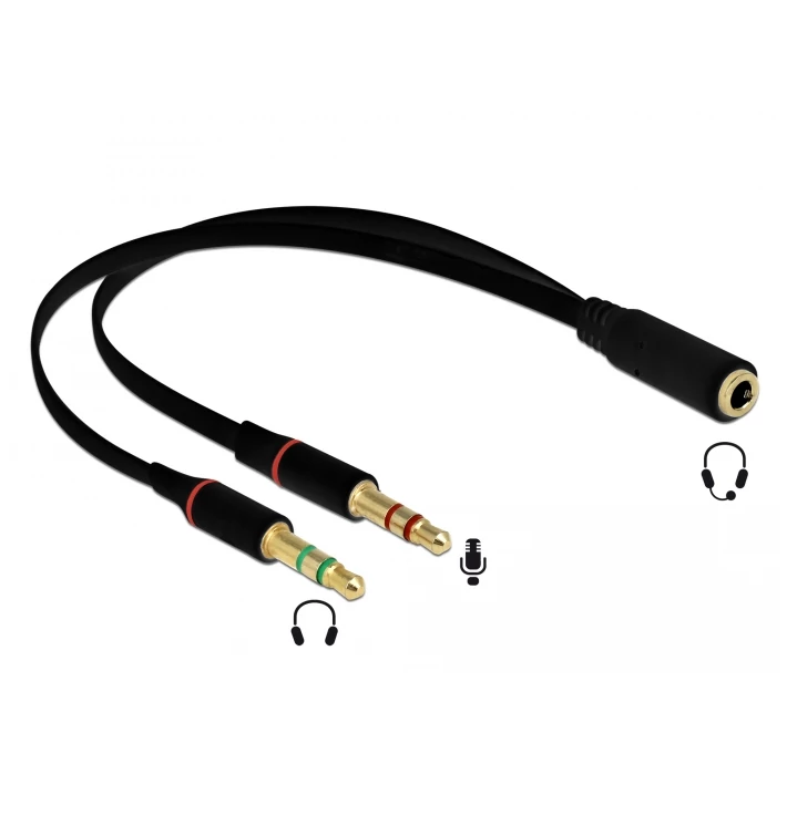 Delock Headset adapter 1 x 3,5 mm-es 4-tűs anya sztereo jack - 2 x 3,5 mm-es, 3-tűs apa sztereo jack