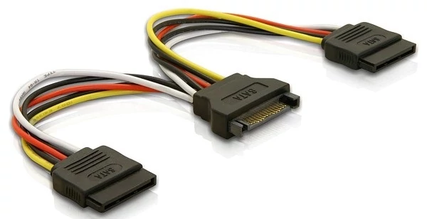 Delock 15 tűs SATA - 2 db SATA HDD (egyenes) hálózati kábel, 15 cm