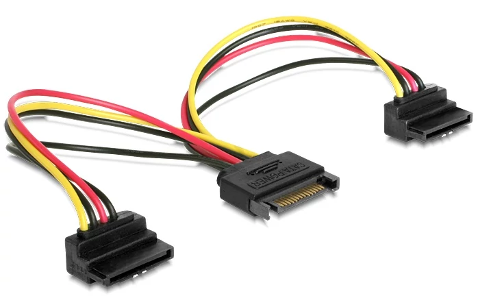 Delock SATA 15pin > 2x SATA HDD - tápkábel, forgatott