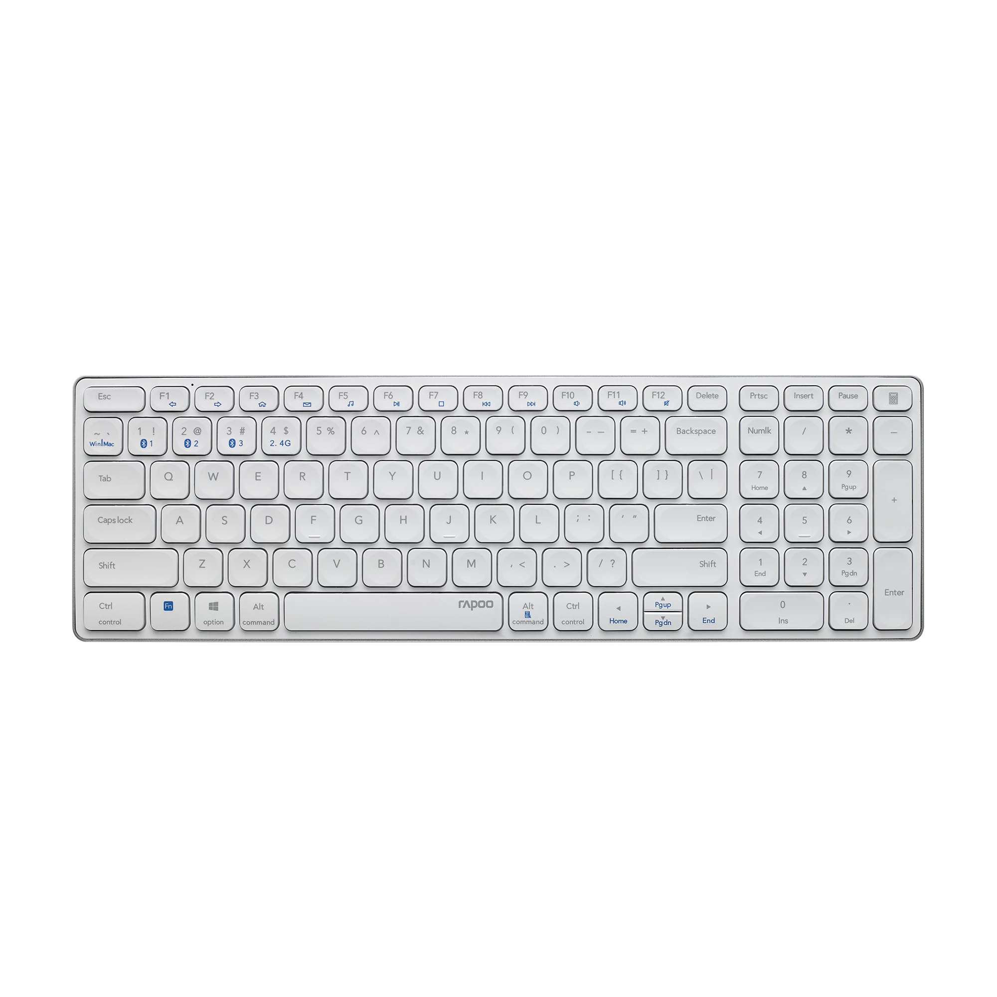 Rapoo E9700M bluetooth (3.0+4.0) 2,4ghz vezeték nélküli billentyűzet, fehér (217473)