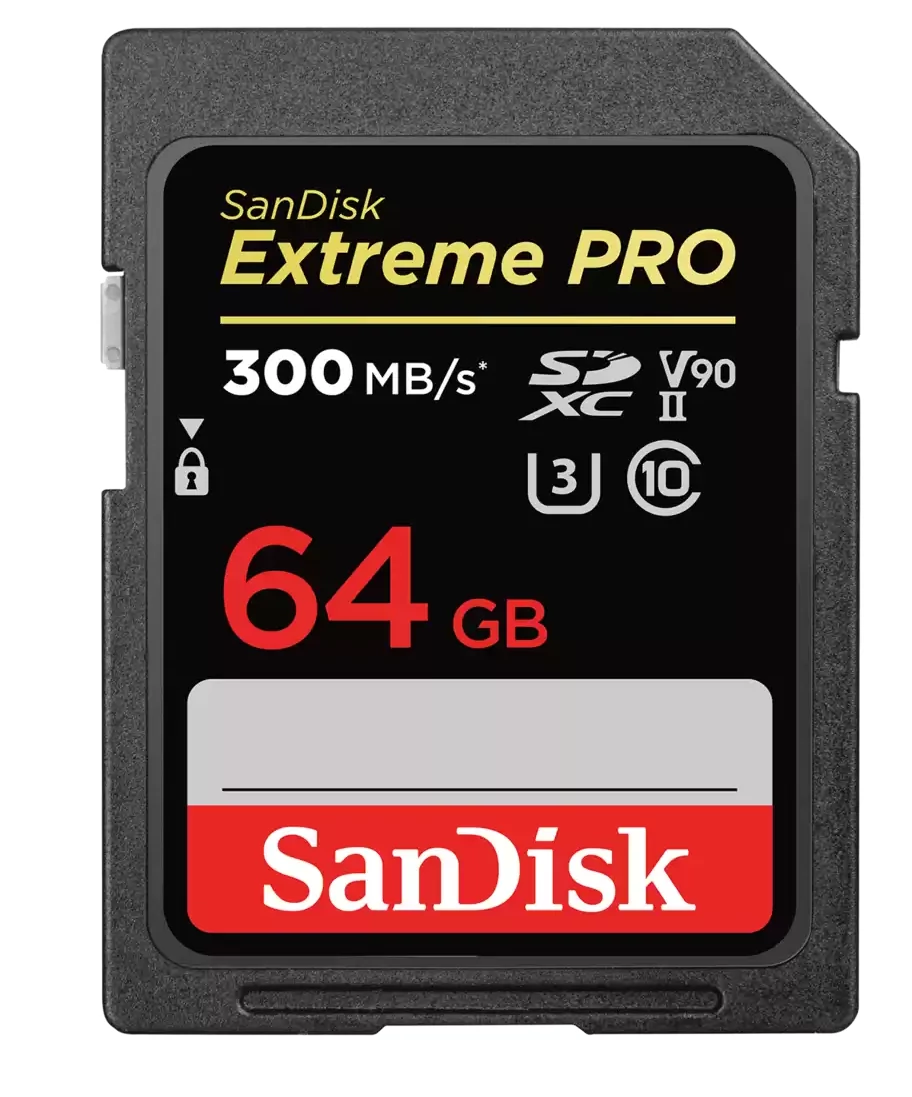 Sandisk sdxc extreme pro kártya 64gb, 300mb/s, uhs-ii, cl10 10, u3, v90 (121505)