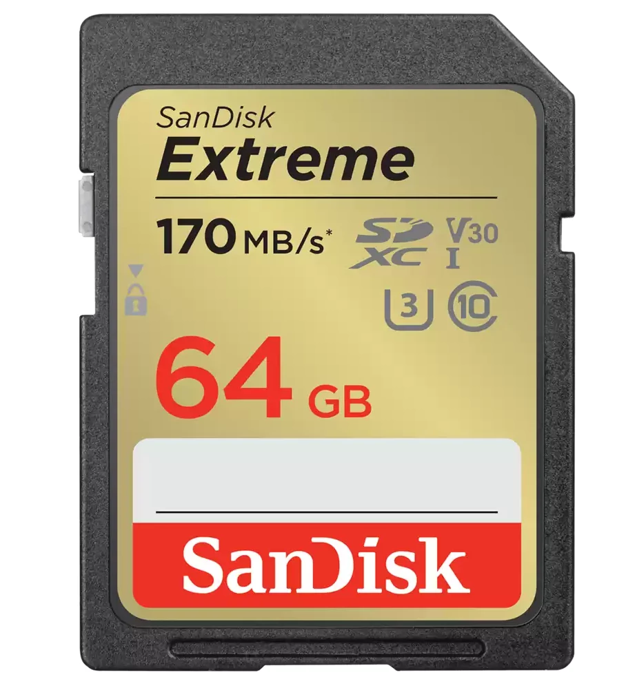 Sandisk sdxc extreme kártya 64gb, 170/80 mb/s , uhs-i, class 10, u3, v30 (121579)