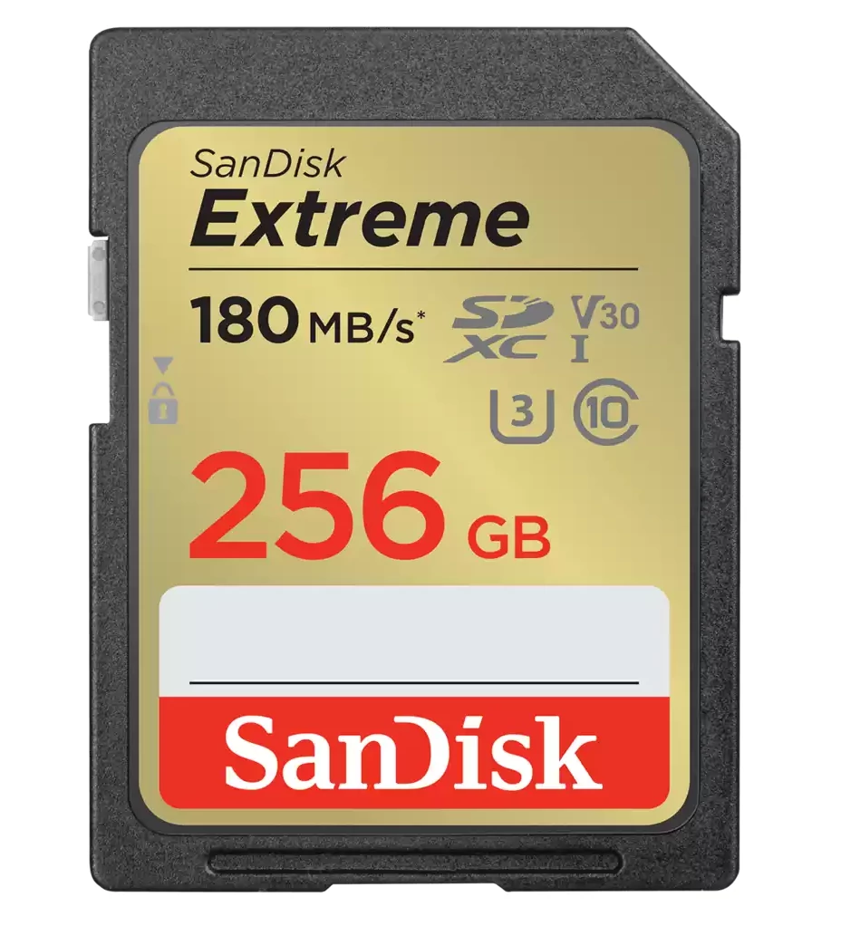 Sandisk sdxc extreme kártya 256gb, 180/130 mb/s , uhs-i, class 10, u3, v30 (121581)