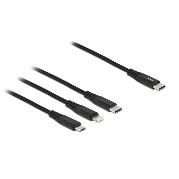 Delock 30 cm hosszú, USB töltő kábel 3 az 1 USB Type-C  apa Lightning -, Micro USB- és USB Type-C  c