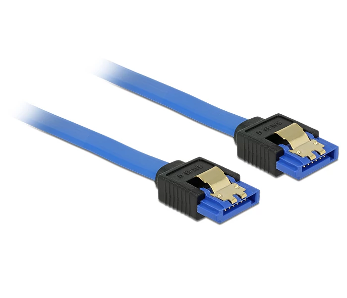 Delock SATA-kábel, 6 Gb/s, hüvely, egyenes > SATA hüvely, egyenes, 70 cm, kék aranyszínu kapcsokkal