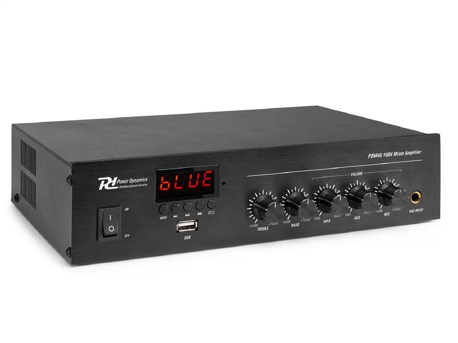 Power Dynamics PDM45 100V erősítő (45W) Mikrofon + Jel bemenet (MP3 + Bluetoot + FM)