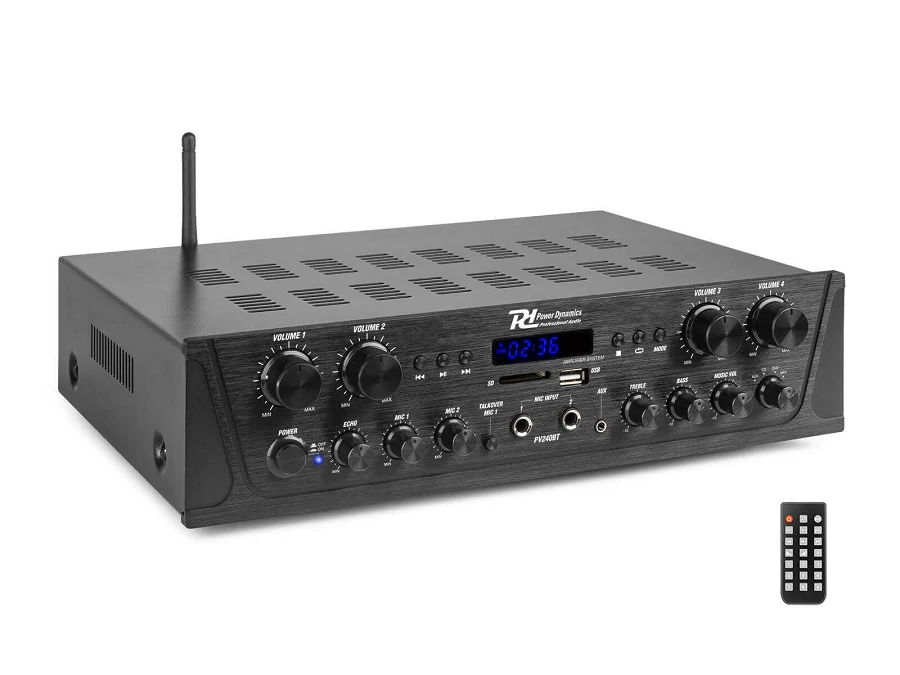 Power Dynamics PV240BT, 4 zónás erősítő (8x 50W) + USB / SD / FM / Bluetooth