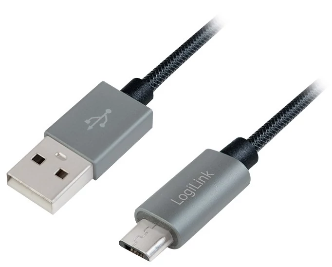 Logilink USB 2.0 Cable, USB AM to Micro BM, Nylon Braid, 2m