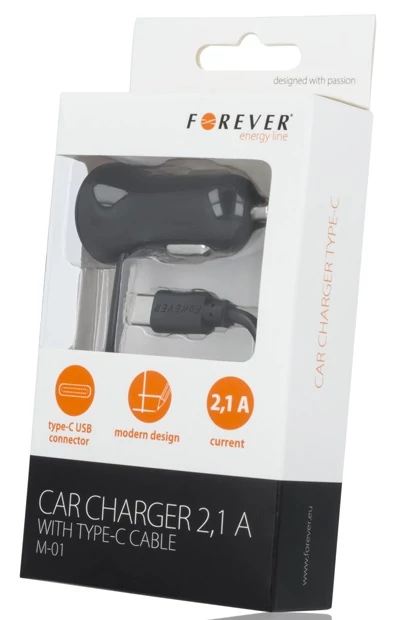 Forever autós töltő Type-C 2,1A M-01 fekete
