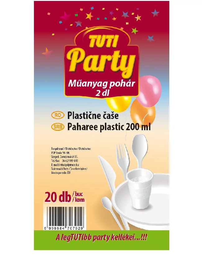 Tuti party műanyag pohár 2db 20db-os kiszerelésben 