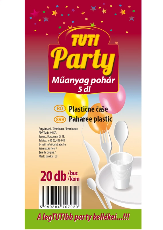 Tuti party műanyag pohár 5dl 20db-os kiszerelésben