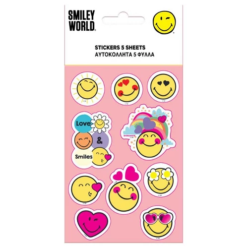 Smiley öntapadós matrica szett 8x12cm-es íven 5db