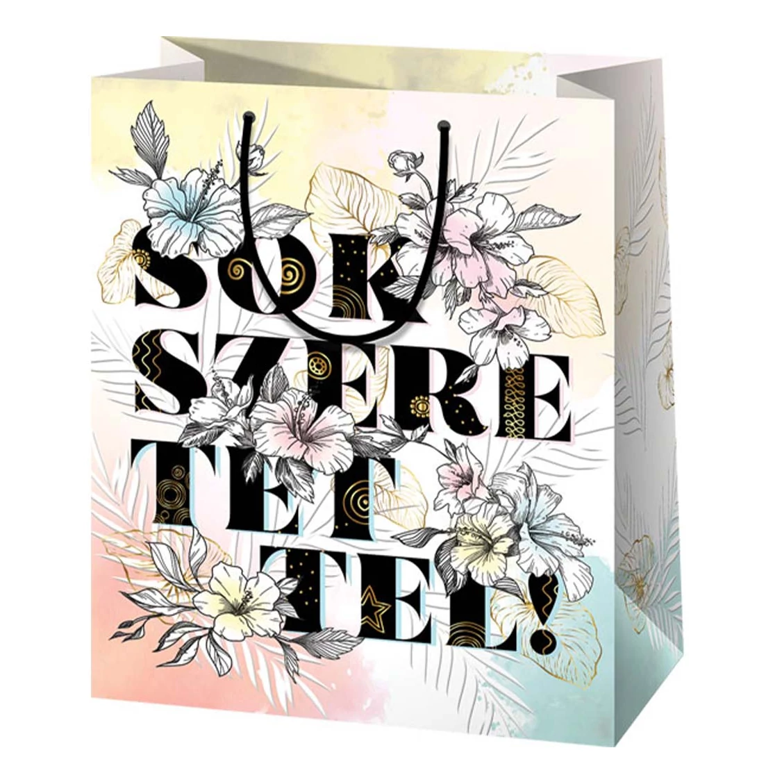 Sok Szeretettel! mintás nagy méretű exkluzív ajándéktáska 27x14x33cm-es