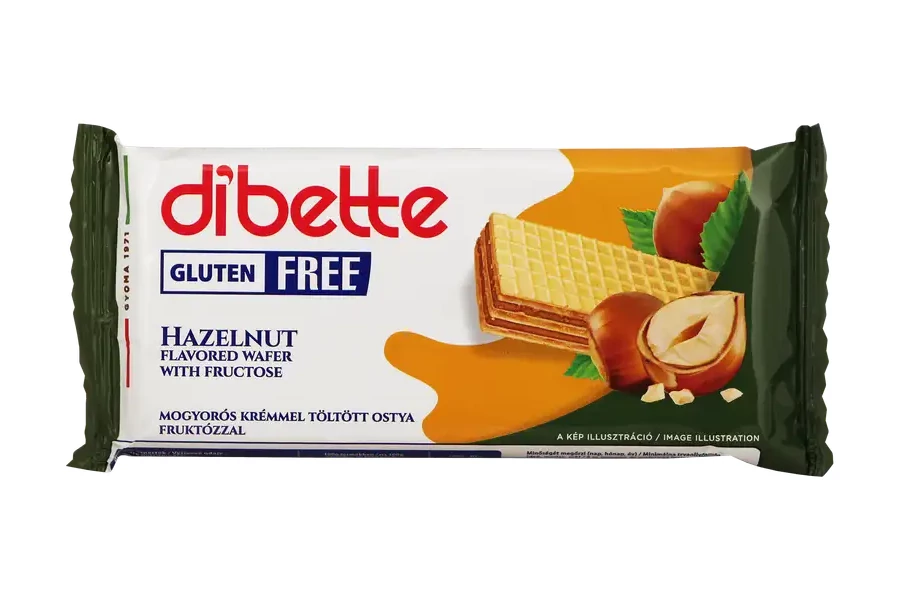 Dibette mogyorós ízű krémmel töltött ostyaszelet, fruktózzal gluténmentes 50g