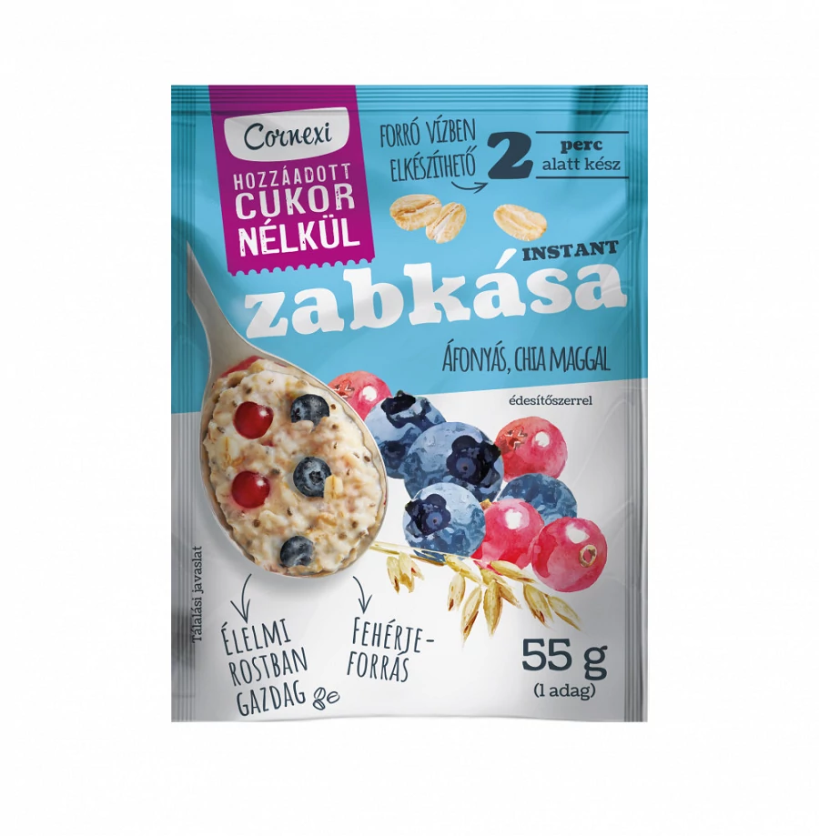 Cornexi Áfonyás Zabkása Chia Maggal HCN Édesítőszerrel 55 g