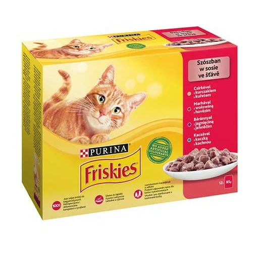 Friskies alutasakos macskaeledel marha-kacsa-bárány 12x85g