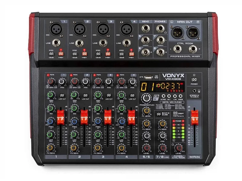 Vonyx VM-KG08 8 Csatornás keverő, Bluetooth, DSP, USB