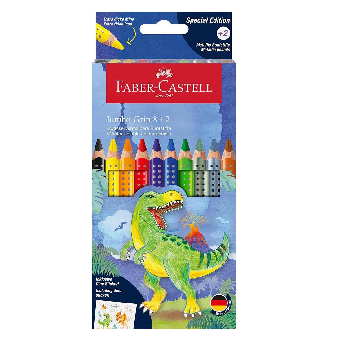 Faber-Castell: Jumbo GRIP dinoszauruszos színesceruza készlet 8+2db-os csomag