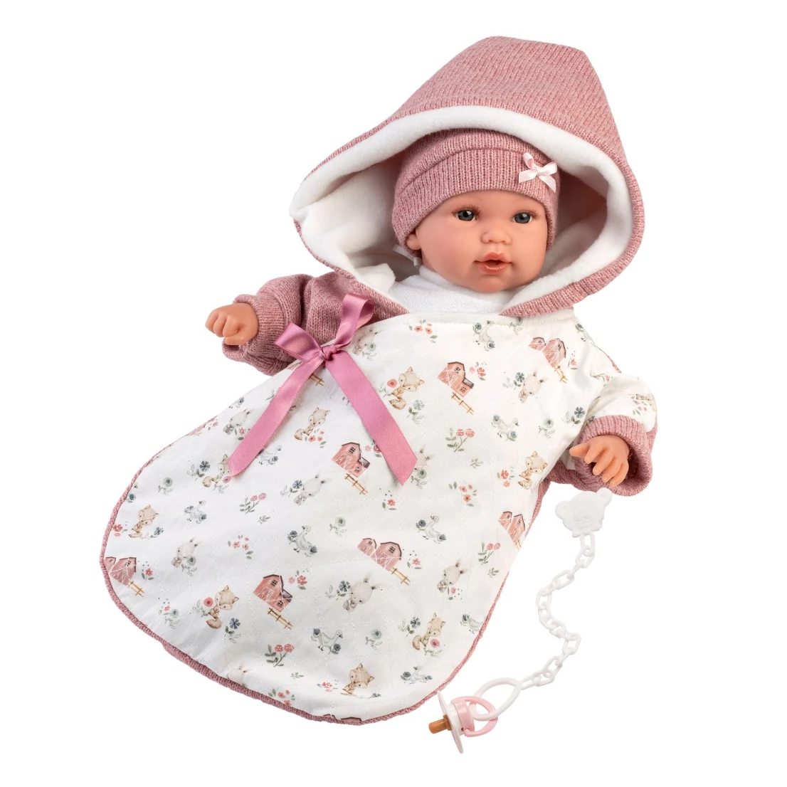 Llorens: Újszülött 36cm-es baba hanggal, hálózsákkal