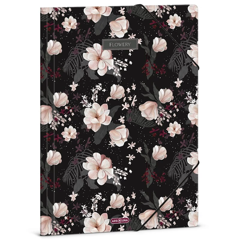 Ars Una: Flowery Black virágos gumis mappa A/4