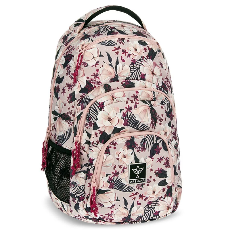 Ars Una: Flowery Pink virágos AU-2 iskolatáska, hátizsák 32x46x22cm