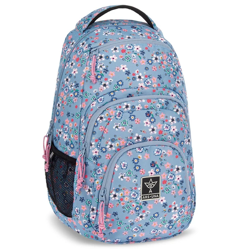 Ars Una: Peald Blossom Blue virágos AU-2 iskolatáska, hátizsák 32x46x22cm