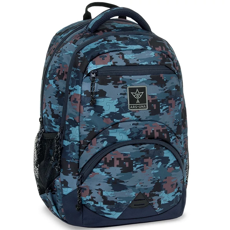 Ars Una: Hyde kék terepmintás ergonomikus iskolatáska, hátizsák 33x45x24cm