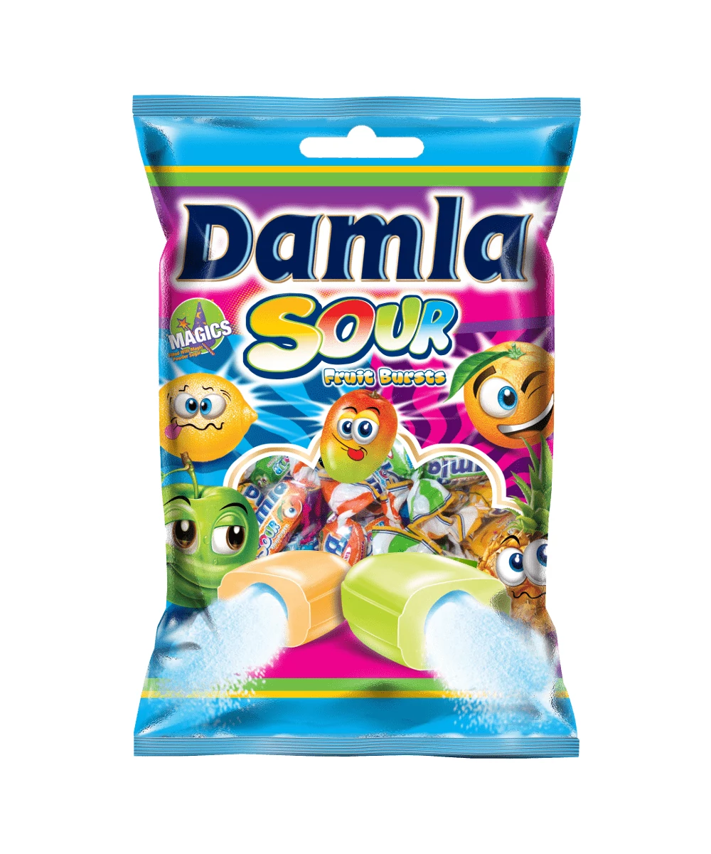 Damla Sour vegyes gyümölcs ízű savanyú cukorka 90g