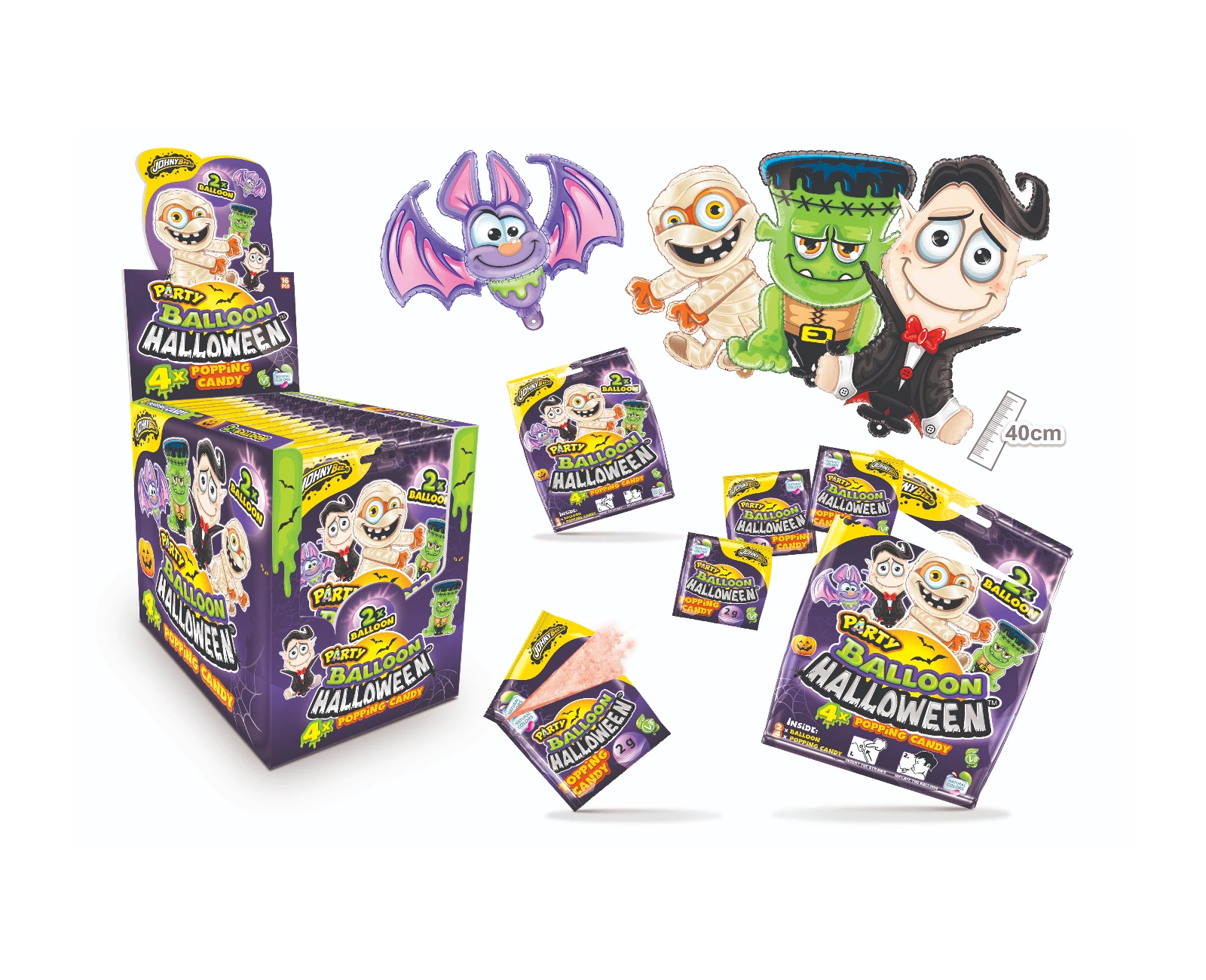 Johny Bee Halloween Party 4x2 g pattogós cukor + 2 db lufi
