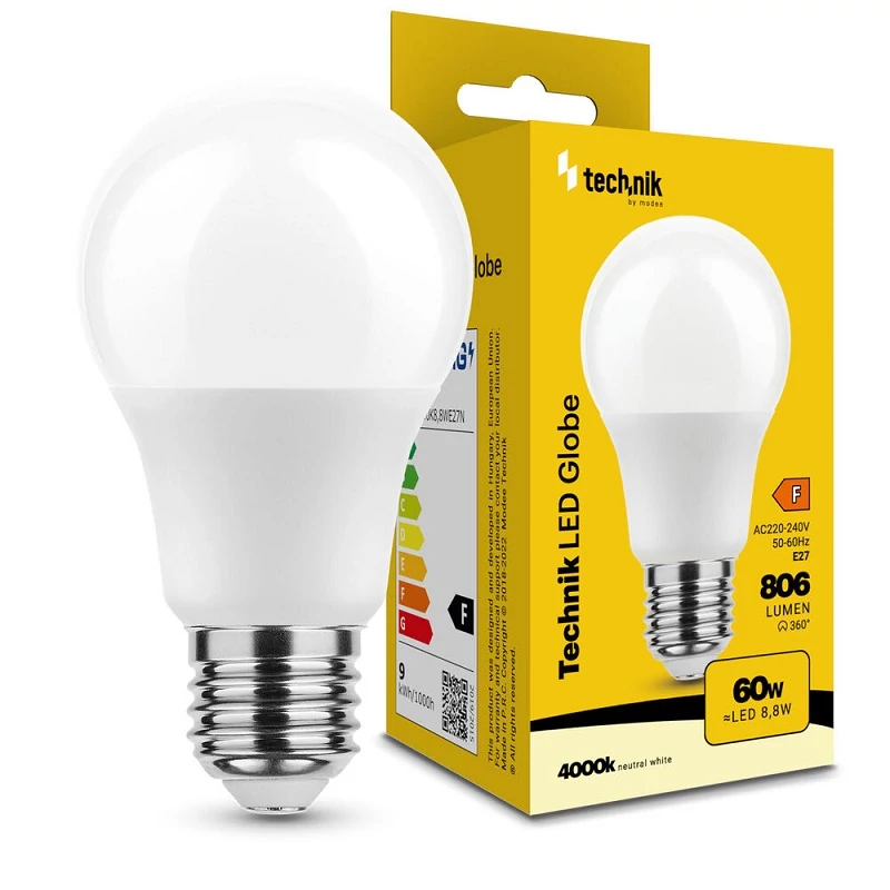 Technik LED izzó gömb E27 8,8W 4000K