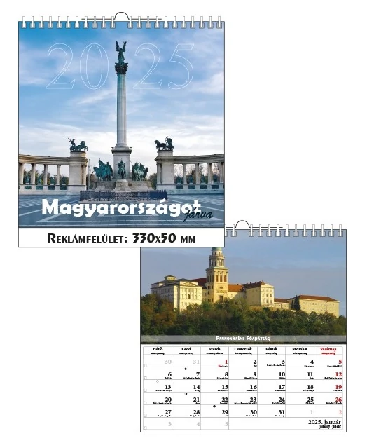T-Calendar Magyarországot járva spirálozott falinaptár 33x33cm 2025